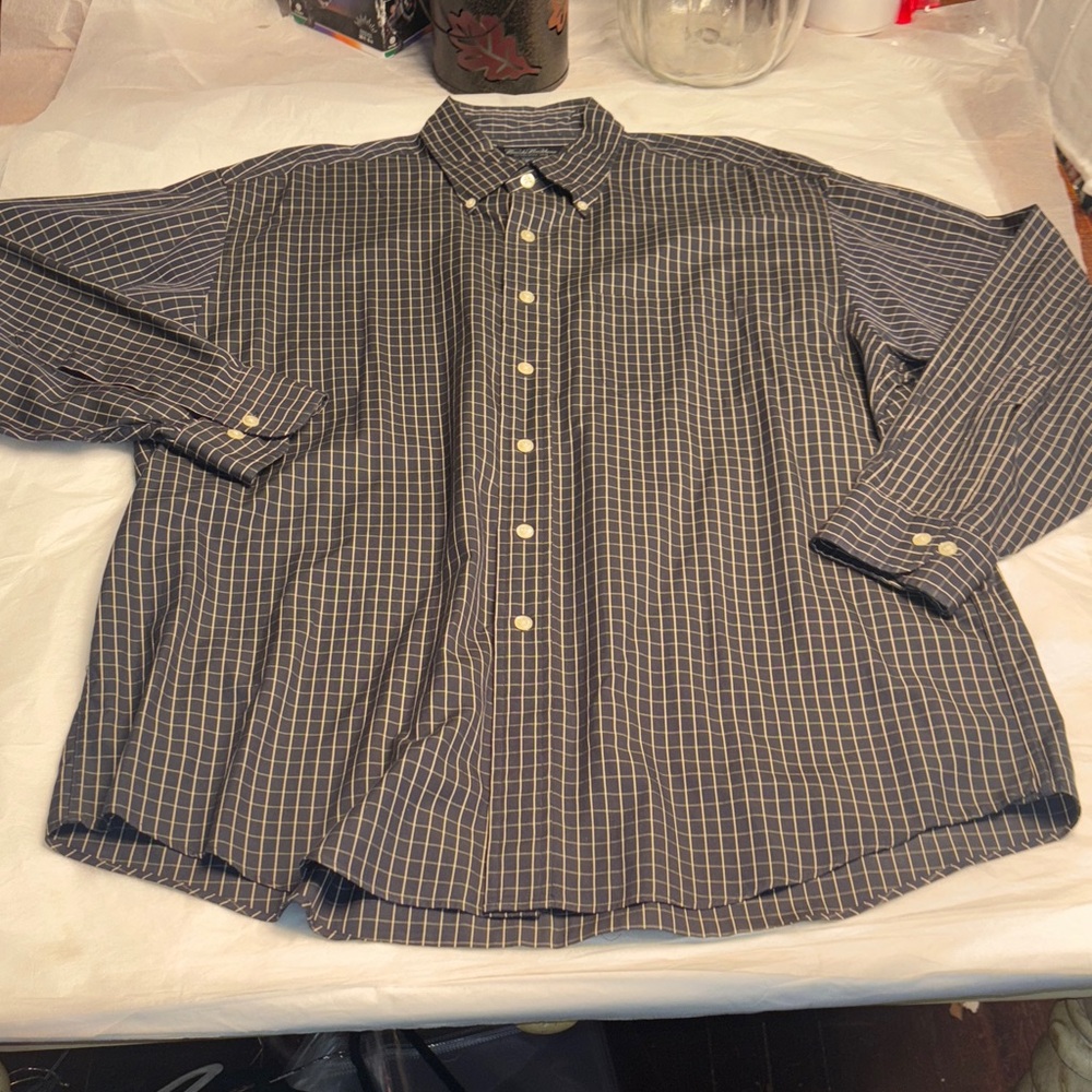 Brooks Brothers LARGE Navy Plaid Button Down Shirt Classic Fit. Very Nice!